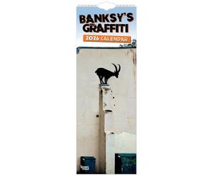 Graffiti OFFICIEL de Banksy | Calendrier mural mensuel mince 5,7 x 16,5 pouces (à suspendre) 2026 | BrownTrout | Dessins de street art