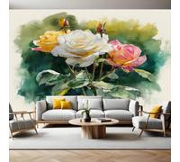 Graffiti Papier Peint Panoramique Roses à l'aquarelle Papier Peint Intissé Tapisserie Poster Mural Salon Chambre Adulte Chambre d'enfants Restaurant Décor 250x175 cm