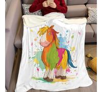 Graffiti Plaid Couverture 100 x 130 cm Cheval Peint en Dessin animé Couverture Peluche Doux Molleton Légère Chaude Confortable pour la Chambre à Coucher Salons Filles Garçon Gifts