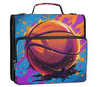 Graffiti Pop Art Basketball Classeur à 3 anneaux Fermeture éclair avec poignée Bandoulière Capacité 500 feuilles Sac de rangement multi-poches pour l'école et le bureau