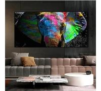 Graffiti Pop Art mural éléphant peintures sur toile affiches murales et impressions animaux colorés photos murales pour la décoration de la chambre 80x160 cm (31x63in) avec cadre