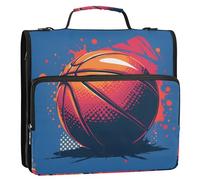 Graffiti Pop Basketball Classeur à 3 anneaux Fermeture éclair avec poignée Bandoulière Capacité 500 feuilles Sac de rangement multi-poches pour l'école et le bureau