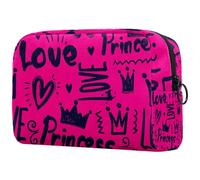 Graffiti Princess Crown Love Rose Trousse à cosmétiques pour femme, trousse de toilette de voyage, grande pochette de maquillage pratique avec fermeture éclair, multicolore, 18.5x7.5x13cm/7.3x3x5.1in,