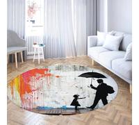 Graffiti Rond collège dortoir Tapis Tapis de Chambre d’Enfant avec Street Art Parapluie Fille Impression Antidérapant Doux Low-Pile pour Salon Chambre Chambre Enfants 135cm