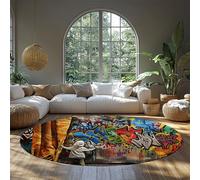 Graffiti Rond Petits Tapis pour Chambre à Coucher Lavable Street Art Cercle Tapis antidérapant Urbain imprimé coloré Tapis à Poils Ras pour dortoir Bureau 135cm