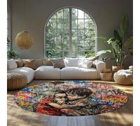 Graffiti Rond Tapis de Salon Lavable Street Art Cercle Tapis avec câlin Enfants Imprimer Antidérapant Doux Faible Pile pour Chambre Entrée Chambre d’Enfants 135cm