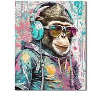 Graffiti Singe Couleur par numéro pour adultes, Kits de peinture à l'huile numérique DIY sur toile avec pinceaux et pigment acrylique, style dessin animé animal pour la décoration murale de la maison,