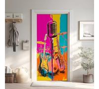Graffiti Sticker Mural, Guitare Musique Autocollants De Porte Muraux Décoration Poster Mural 80x200 cm, Microphone Stickers de Porte Imperméable Vinyle