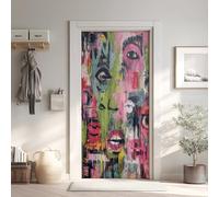 Graffiti Stickers pour Papier Peint PVC Imperméable, Abstrait Porte Autocollants 3D Trompe L'Oeil, Graffiti Coloré Poster de Porte Amovible 63x205 cm