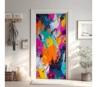 Graffiti Stickers pour Papier Peint PVC Imperméable, Coloré Porte Autocollants 3D Trompe L'Oeil, Abstrait Poster de Porte Amovible 63x205 cm