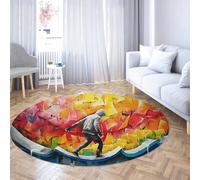 Graffiti Tapis Ronds pour dortoir Jaune Rouge Abstrait Impression Murale Urbain Street Art antidérapant Doux Cercle Tapis pour Chambre Salon Bureau 135cm