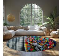 Graffiti Urbain Salon Cercle Tapis Lavable coloré Street Art Tapis de Sol Rond antidérapant à Poils Ras pour Chambre à Coucher Salle à Manger Bureau Ferme Circulaire Décor intérieur 160cm