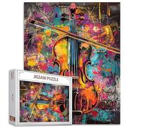 Graffiti Violon Puzzle 1000 pièces pour adulte, instrument rétro, parfait pour les amateurs de casse-tête, illustrations vives et pièces de qualité, stimulantes et relaxantes, excellente idée cadeau