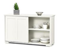 Graffy Buffet de cuisine, meuble de rangement avec 2 portes coulissantes et étagère réglable, table de buffet en bois à empiler ou d'un côté à l'autre, pour salon, entrée, 106,7 x 33 x 62,2 cm (blanc
