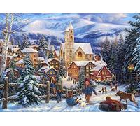 Grafika - Chuck Pinson, Sledding to Town - Puzzle 2000 Pièces - Paysage de Petite Ville de Montagne, Luge en et Jeux d'hiver - Puzzle Adulte - Fabriqué en France
