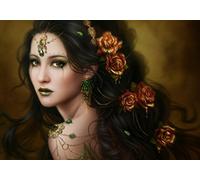 Grafika - Golden Rose, Puzzle 1000 Pièces - Portrait d'une Femme aux Roses Dorées - Puzzle Adulte - Fabriqué en France