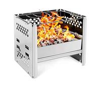 Grafner Réchaud de camping pliable 2 en 1, également utilisable comme mini barbecue, en acier inoxydable, faible dégagement de fumée, avec sac, réchaud pliable - Mini poêle à bois - Barbecue de poche