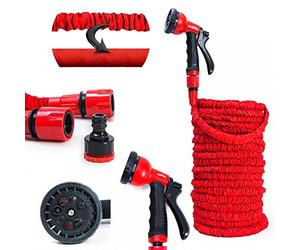 Grafner Tuyau flexible de 30 m, noyau en latex triple couche, avec douchette multifonction souple à 8 voies, pas d'espace, connecteurs massifs, rouge