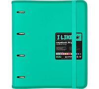 Grafoplás 88100536. Classeur 4 anneaux perforés, A4, Turquoise, recharge feuilles, 6 intercalaires et enveloppe transparente, carpebook Like