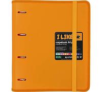 Grafoplás 88100555. Classeur 4 anneaux perforés, A4, mandarine, recharge feuilles, 6 intercalaires et enveloppe transparente, carpebook Like
