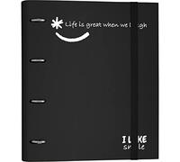 Grafoplás 88101310 Classeur 4 anneaux découpés avec pièce de rechange A4 Noir Carton doublé Papier FSC, avec séparateurs, carpebook Like Smile