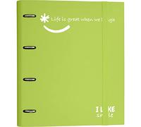 Grafoplás 88101321 Classeur à 4 anneaux avec recharge, A4, vert, carton doublé en papier FSC, avec séparateurs, dossier Like Smile