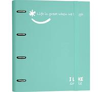 Grafoplás 88101326 Classeur 4 anneaux découpés avec pièce de rechange A4, Mint, carton doublé papier FSC, avec séparateurs, carpebook Like Smile