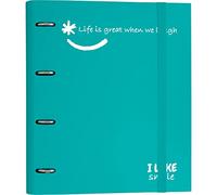 Grafoplás 88101336 Classeur à 4 anneaux découpés avec pièces de rechange A4, Turquoise, carton doublé papier FSC, avec séparateurs, carpebook Like Smile