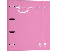 Grafoplás 88101353 Classeur à 4 anneaux avec recharge, A4, rose clair, carton doublé papier FSC, avec séparateurs, dossier Like Smile