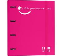 Grafoplás 88101354 Classeur à 4 anneaux découpés avec recharge, A4, Fuchsia, carton doublé papier FSC, avec séparateurs, dossier Like Smile