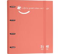 Grafoplás 88101384 Classeur avec 4 anneaux de rechange, A4, corail, carton doublé papier FSC, avec séparateurs, carpebook Like Smile