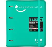 Grafoplás 88101836 Classeur à 4 anneaux avec recharge, A4, turquoise, polypropylène semi-rigide, avec séparateurs, dossier Like