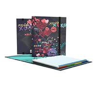 Grafoplás 88101998. Carpesano 4 anneaux A4, modèle XOXO, collection Diverse. Contient 4 intercalaires extra épais, 100 feuilles quadrillées de 90 g et enveloppe transparente.
