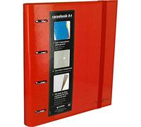 Grafoplás 88102051. Classeur 4 anneaux perforés A4 avec enveloppe transparente, 4 intercalaires et 100 feuilles, couleur rouge, 4 anneaux de 35 mm, fermeture en caoutchouc. Porte-documents Multiline
