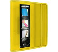 Grafoplás 88200060. Classeur à 4 anneaux A4, jaune, polypropylène, avec rabat latéral, recharge de 100 feuilles, intercalaires et enveloppes transparentes, Multiline.