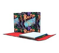 Grafoplás 88212619. Classeur 4 anneaux avec rabat, A4, fermeture en caoutchouc, avec pièces de rechange et intercalaires, dossiers différents Jurassic