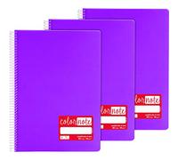 Grafoplás 98523335 Lot de 3 carnets à spirale A4, Quadrillé 4 mm, 80 feuilles, 90 g, violet, couverture en polypropylène, série ColorNote