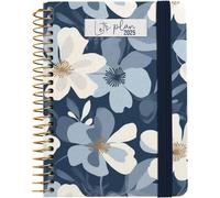 Grafoplas Agenda 2025 un jour par page A6, design Alyssa, couverture rigide doublée, tissu, fermeture élastique, comprend des icônes et des messages, annuel de janvier à décembre, certifié FSC