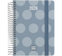 Grafoplas Agenda 2026 1 jour par page, design Dots, 15 x 21 cm, espagnol, couverture rigide, finition douce, fermeture élastique, annuel de janvier à décembre, FSC, avec autocollants, planning et