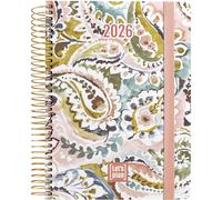 Grafoplas Agenda 2026 un jour par page, design cachemire, 15 x 21 cm, espagnol, couverture rigide, finition douce, fermeture élastique, annuel de janvier à décembre, FSC, avec autocollants, planning