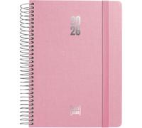 Grafoplas Agenda 2026 un jour par page, fantaisie rose, taille 15 x 21 cm, espagnol, spirale avec couverture rigide doublée tissu, fermeture élastique verticale, coins arrondis, avec autocollants