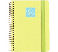 Grafoplas Agenda annuel 2025 A6, modèle Geometric Pistacho, couverture rigide doublée en tissu, fermeture élastique, comprend des icônes et des messages, annuel de janvier à décembre, FSC