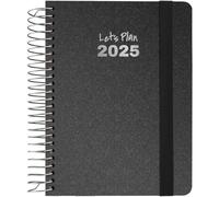 Grafoplas Agenda annuel 2025 par page A6 avec couverture rigide doublée en tissu métallisé, fermeture élastique, avec autocollants, de janvier à décembre, FSC