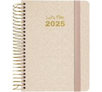 Grafoplas Agenda annuel 2025 un jour par page a6 avec couverture rigide doublée en tissu et fermeture élastique, avec icônes et messages de janvier à décembre FSC