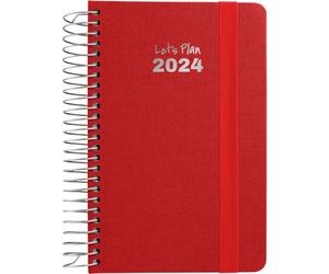 Grafoplás | Agenda Petit Semaine Vue 2024 | Rouge | A6 | Espagnol | Spirale | Couverture rigide doublée Tissu | Fermeture élastique | De Janvier à Décembre Année 24 | Série Fancy | Parfait pour gérer