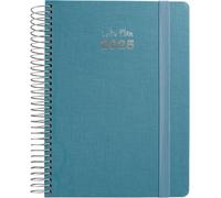 Grafoplas Agenda Semainier 2025 A6 Modèle Fancy Bleu Espagnol À Spirale Couverture Rigide Doublée Tissu Fermeture Élastique Avec Autocollants Icônes Et Messages Fsc