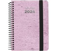 Grafoplás | Agenda Spirale Petit 2024 A6| Ecojeans Rose | Espagnol | Semaine vue | 10,5 x 14,9 cm | Spirale | Couvercle Dur Doublé Denim Recyclé | Fermeture élastique | Parfait pour planifier votre