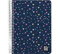 Grafoplás Bits&Bobs Hearts, 80 feuilles quadrillées 4 x 4 90 grammes, couverture plastique imperméable, spirale fermeture Coil-Lock, certifié FSC, parfait matériel scolaire pour prendre des notes