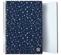 Grafoplás Bits&Bobs Hearts Cahier à couverture plastique, 80 feuilles quadrillées 4 x 4 90 grammes, format folio, spirale, fermeture de sécurité Coil Lock, certifié FSC, parfait matériel scolaire