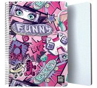 Grafoplás Bits&Bobs Manga Cahier à couverture plastique, 80 feuilles quadrillées 4 x 4 90 grammes, format folio, spirale, fermeture de sécurité Coil Lock, certifié FSC, parfait matériel scolaire